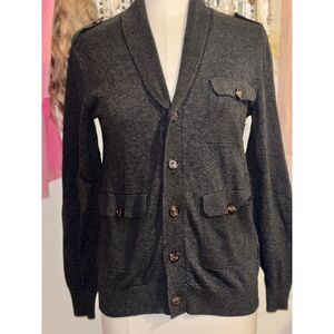 H&M Charcoal Gray Fine-Knit Military Style Cardigan Jacket